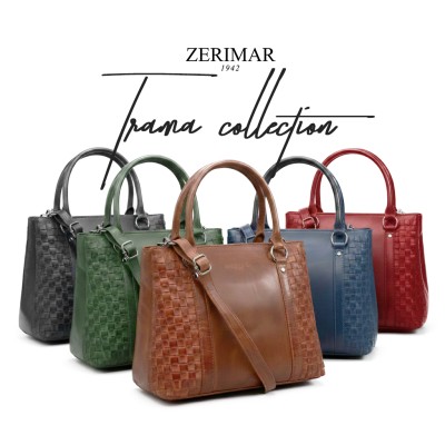 Braided leather handbag with double handles 23x29x10 cm TRAMA III