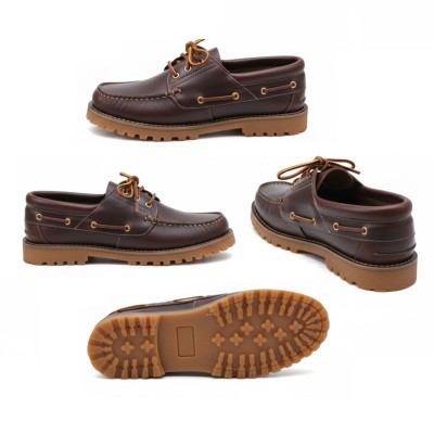 Leather boat shoes with laces model BIPO