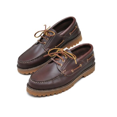Leather boat shoes with laces model BIPO