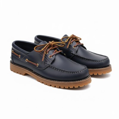 Leather boat shoes with laces model BIPO