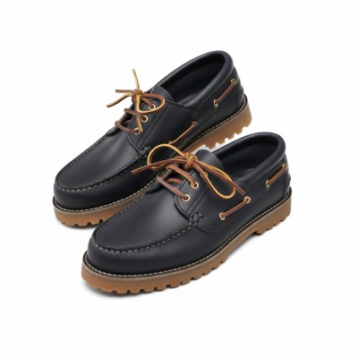 Leather boat shoes with laces model BIPO