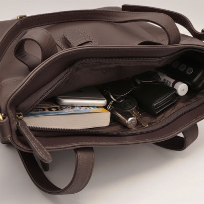 Leather handbag with double handles 26x26x9 cm DEAN