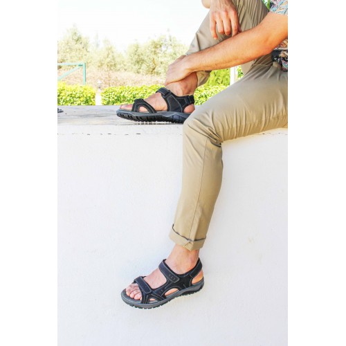 STONE leather sandals with velcro closure Zerimar - 3
