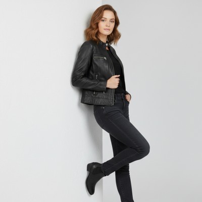 Leather jacket with zipper BISTRE