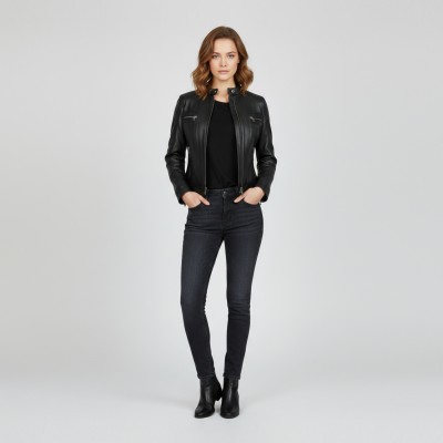 Leather jacket with zipper BISTRE