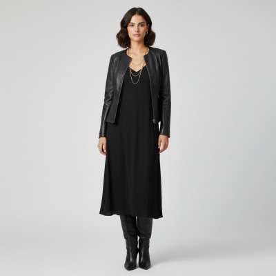 Leather jacket with zippers OPEN model