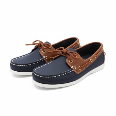Leather boat shoes with laces model TIRRENO