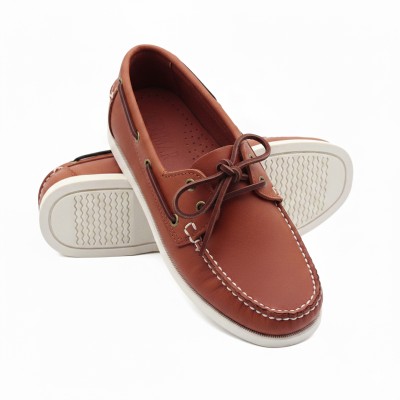 Leather boat shoes with laces model TIRRENO