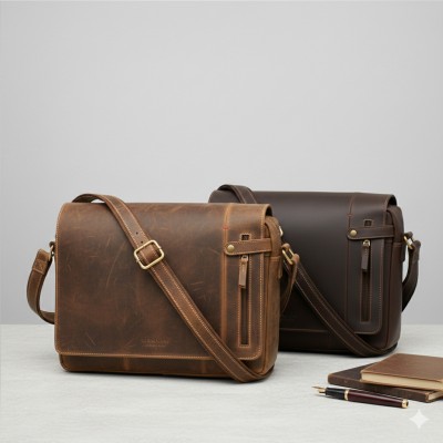 Leather briefcase with shoulder strap 37x30x8 cm CLUB