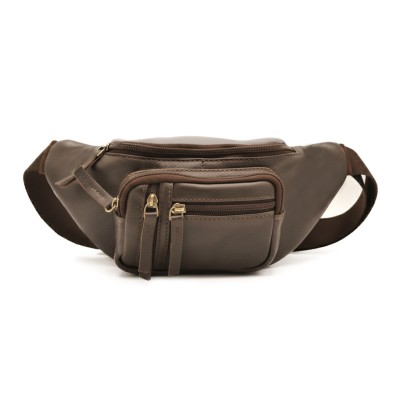 Leather waist bag with several compartments 26x12x6 cm