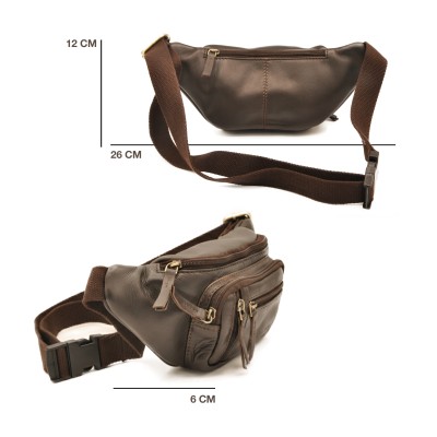 Leather waist bag with several compartments 26x12x6 cm