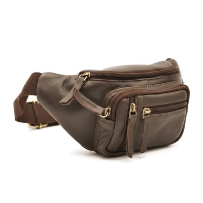 Leather waist bag with several compartments 26x12x6 cm