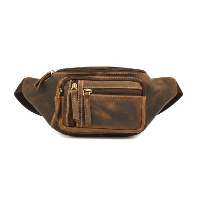 Leather waist bag with several compartments 26x12x6 cm