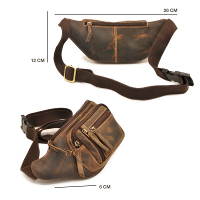Leather waist bag with several compartments 26x12x6 cm