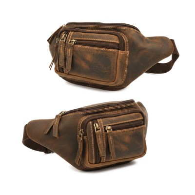 Leather waist bag with several compartments 26x12x6 cm