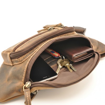 Leather waist bag with several compartments 26x12x6 cm