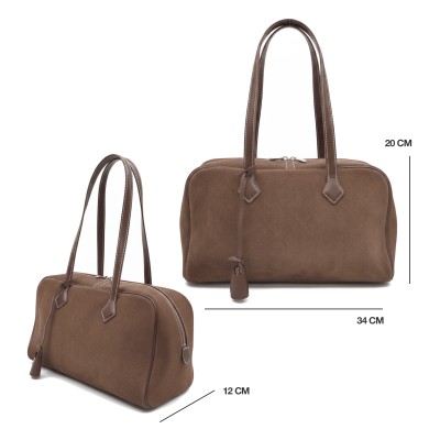 Suede shoulder bag with lock and key 34x20x12 cm