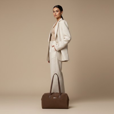 Suede shoulder bag with lock and key 34x20x12 cm