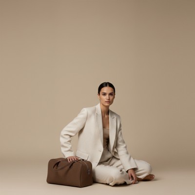 Suede shoulder bag with lock and key 34x20x12 cm