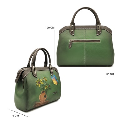 Engraved leather bag with double handle 30x20x9 cm ABRIL