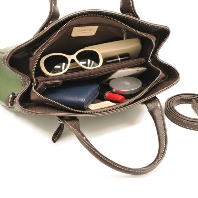 Engraved leather bag with double handle 30x20x9 cm ABRIL