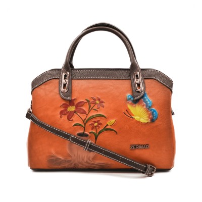 Engraved leather bag with double handle 30x20x9 cm ABRIL