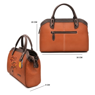 Engraved leather bag with double handle 30x20x9 cm ABRIL