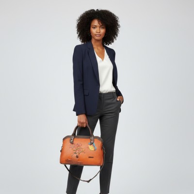 Engraved leather bag with double handle 30x20x9 cm ABRIL