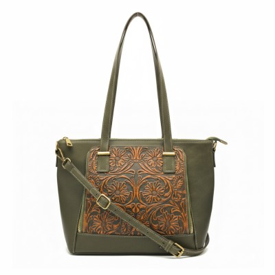 Engraved leather bag with double handle 30x24x11 cm GIARDE