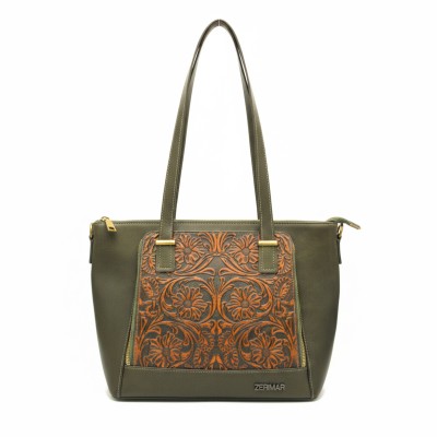 Engraved leather bag with double handle 30x24x11 cm GIARDE