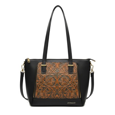 Engraved leather bag with double handle 30x24x11 cm GIARDE