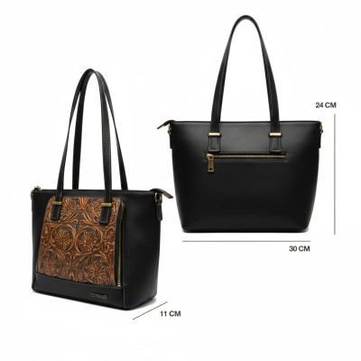 Engraved leather bag with double handle 30x24x11 cm GIARDE