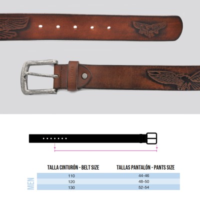 Engraved leather belt EAGLE 39 mm