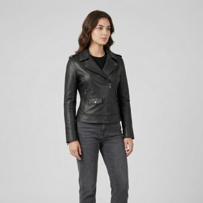 PINKO model leather jacket with zip closure