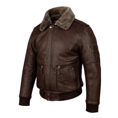 Aviator leather jacket with detachable collar