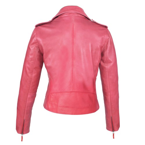 Black fitted jacket in natural leather biker style with zip closure