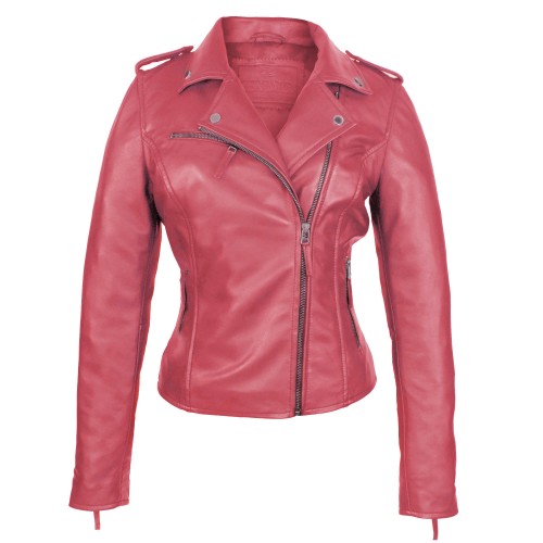 Black fitted jacket in natural leather biker style with zip closure