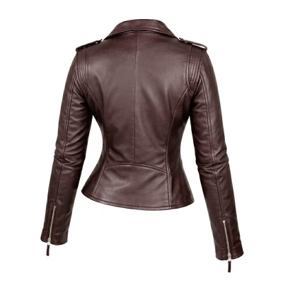 Black fitted jacket in natural leather biker style with zip closure