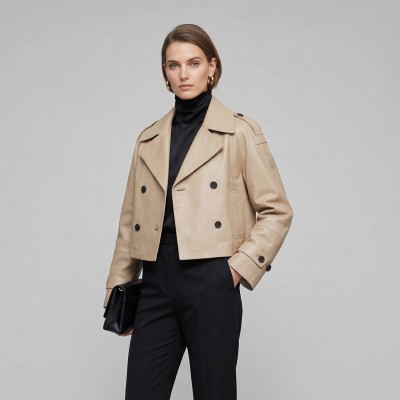 Cropped trench-style leather jacket model HANNAH