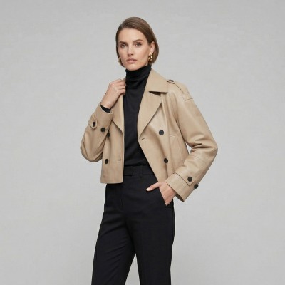 Cropped trench-style leather jacket model HANNAH