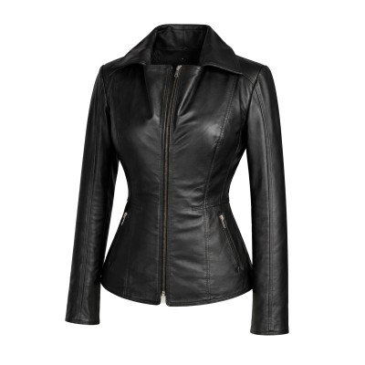 Leather jacket with zipper model CORELLA