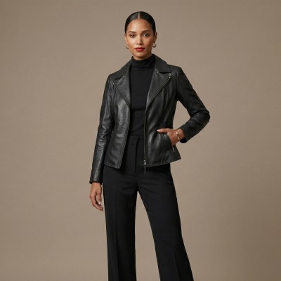 Leather jacket with zipper model CORELLA