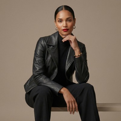 Leather jacket with zipper model CORELLA