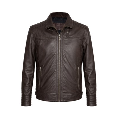 Leather jacket with classic collar GARBO model