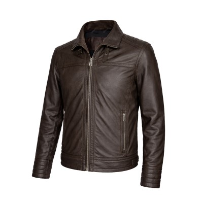 Leather jacket with classic collar GARBO model