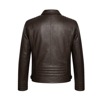 Leather jacket with classic collar GARBO model