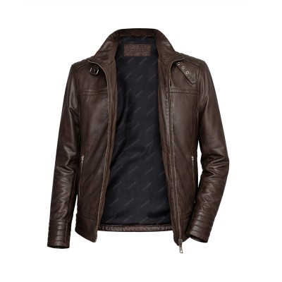 Leather jacket with classic collar GARBO model