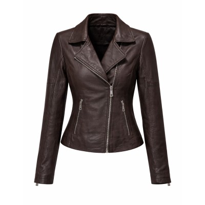 Biker style leather jacket with zipper NORA model