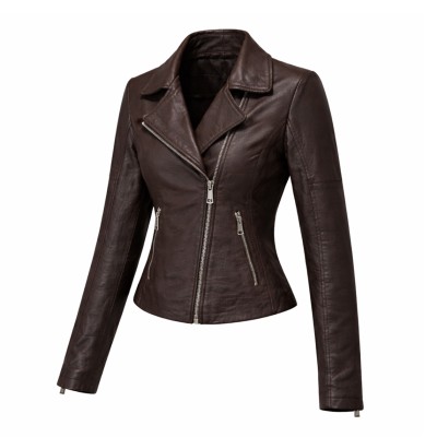 Biker style leather jacket with zipper NORA model