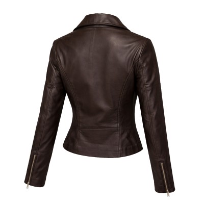 Biker style leather jacket with zipper NORA model
